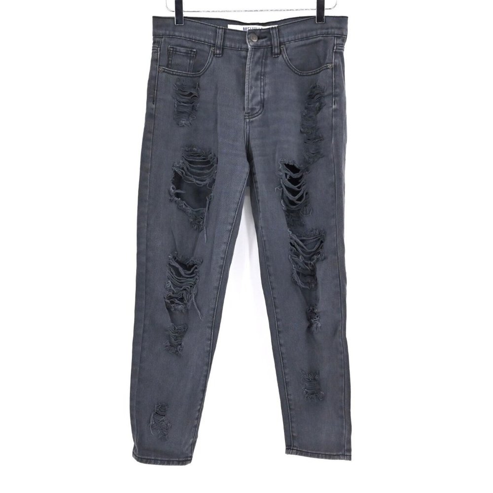 BRANDY MELVILLE Womens Gray Destroyed Straight Leg Mom Jeans Button Fly Size 27